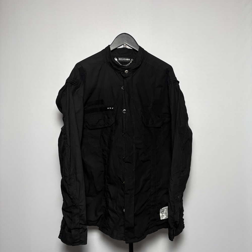 Religion Men's Black Utility Overshirt Jacket Size L 100%Cotton Nylon Cargo Goth